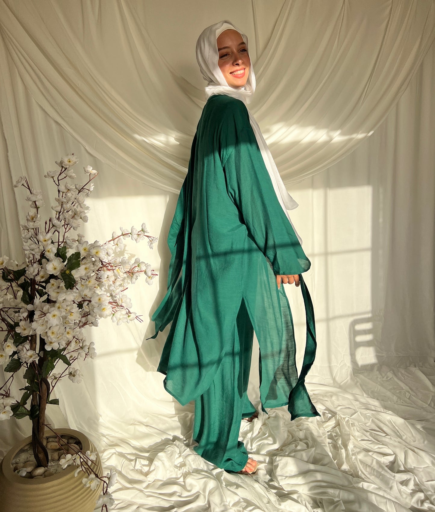 Knot Linen Set - Emerald Green