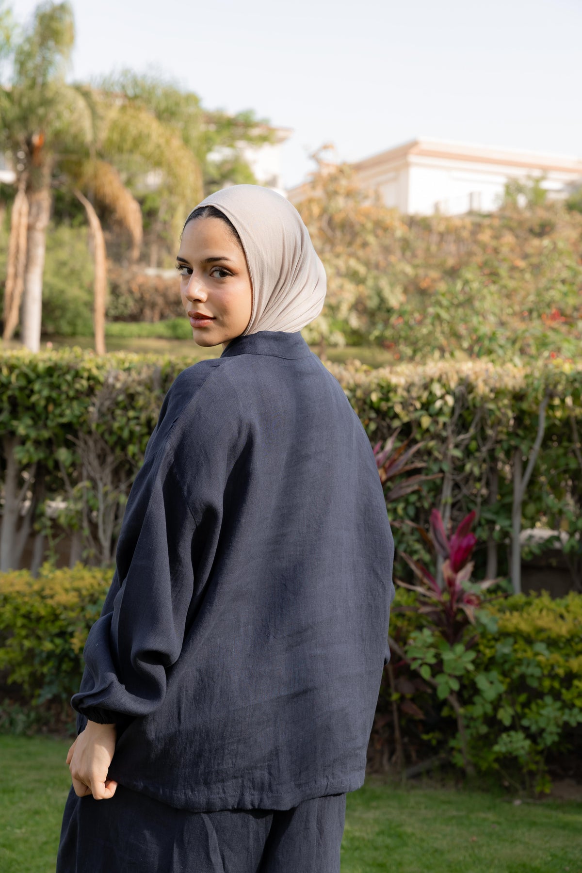 Navy Linen Bomber Jacket