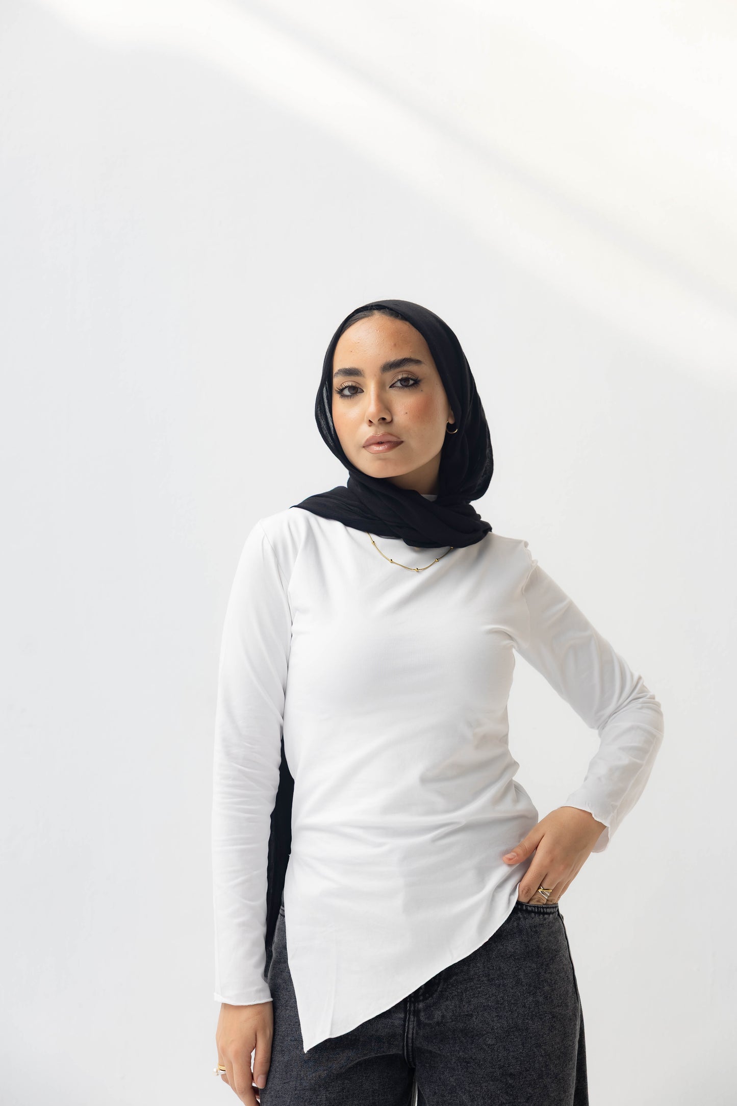 White Sleeved Asymmetrical Tee - double Layered