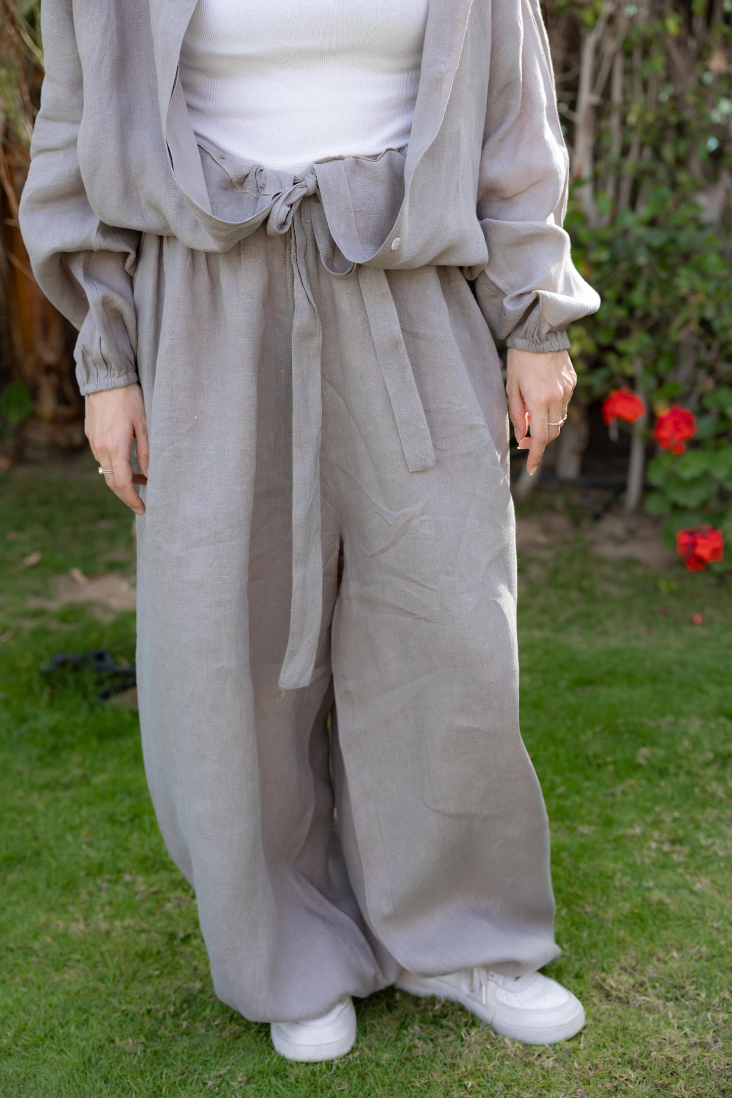 Truffle Mushroom Linen Wide  X Ballon Leg Pants