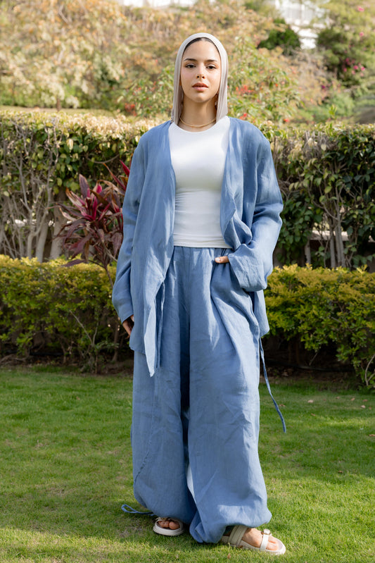 Denim Linen Wide  X Ballon Leg Pants