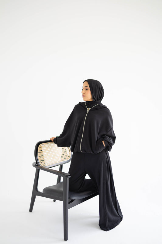 Black Relaxed Cotton Lounge Set