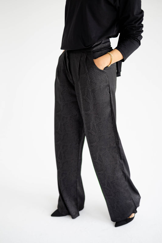Black Snake Satin Tailored Pants