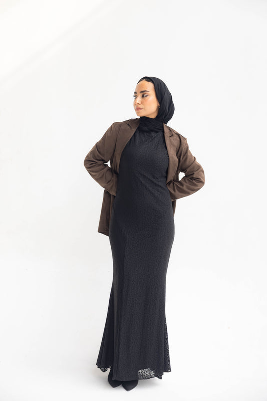 Leopard Black Lace Dress - Fully Lined