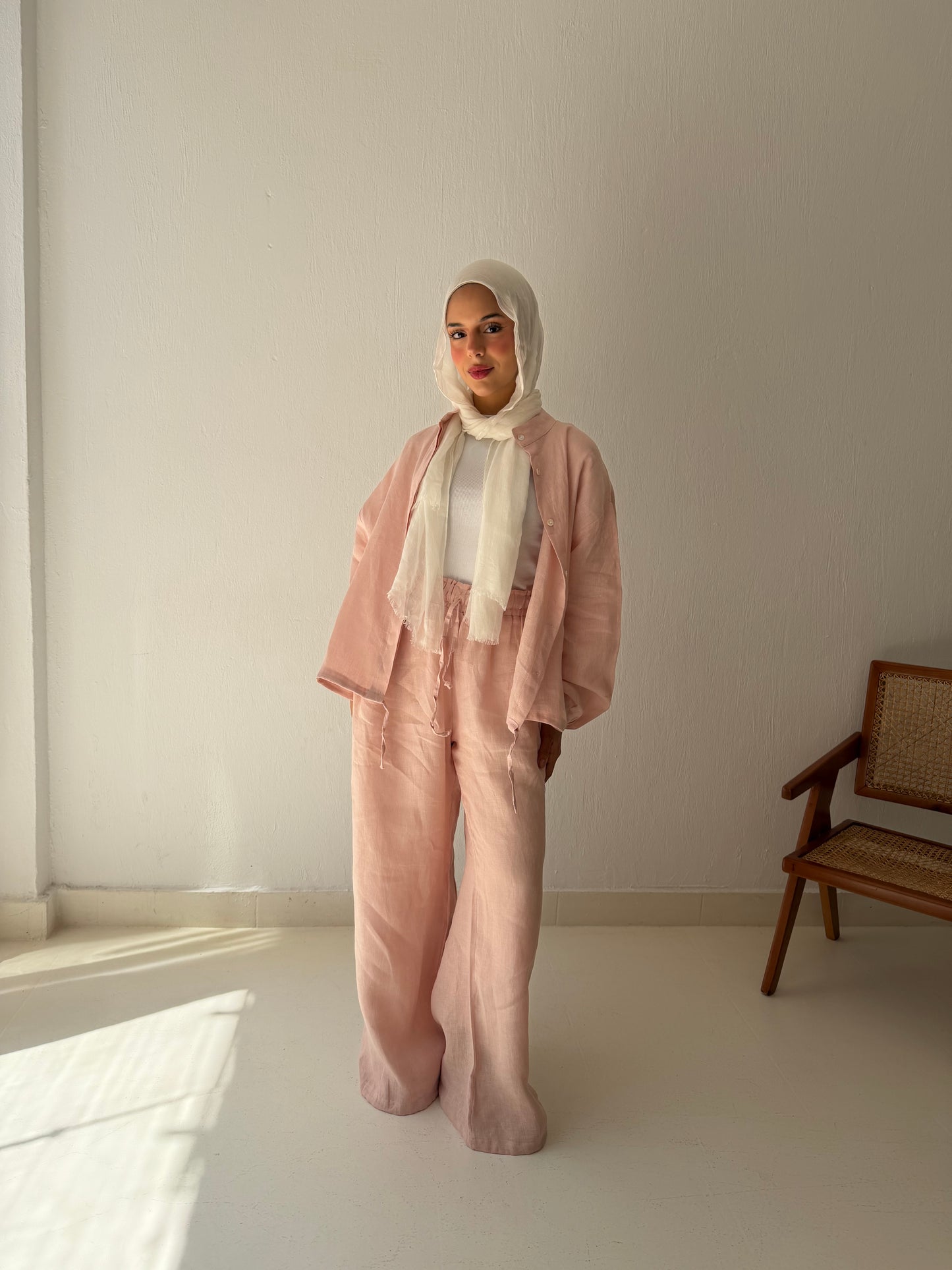 Pastel Pink Linen Bomber Jacket