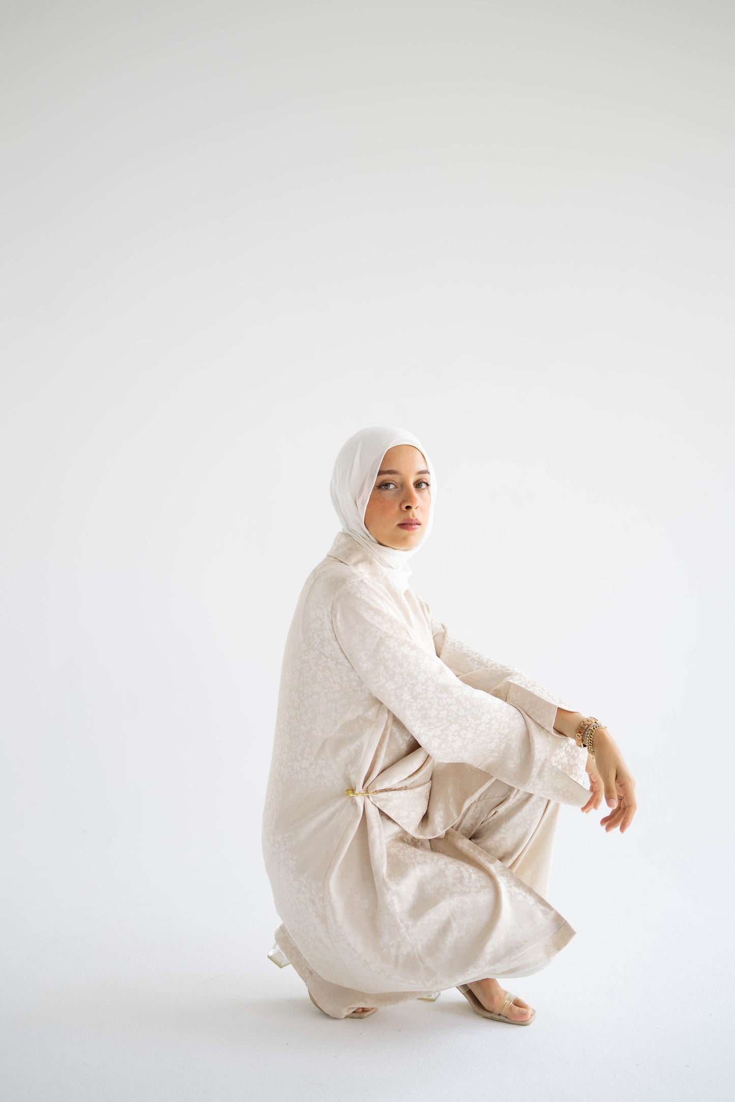 Creamy Floral Satin Blazer