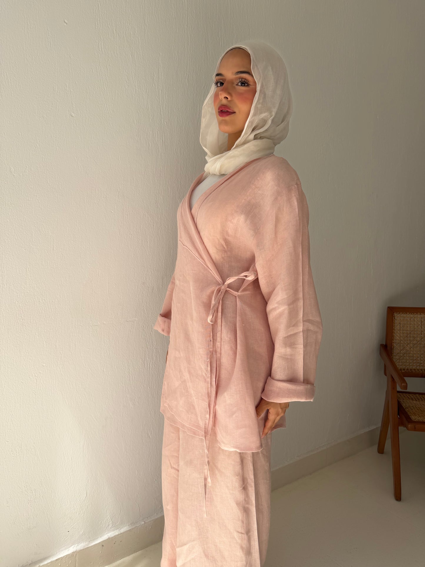 Pastel Pink wrapped Linen Top