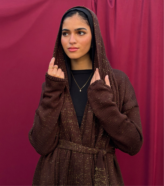 Nooré Gilded Cocoa Maxi Shimmer Cardigan