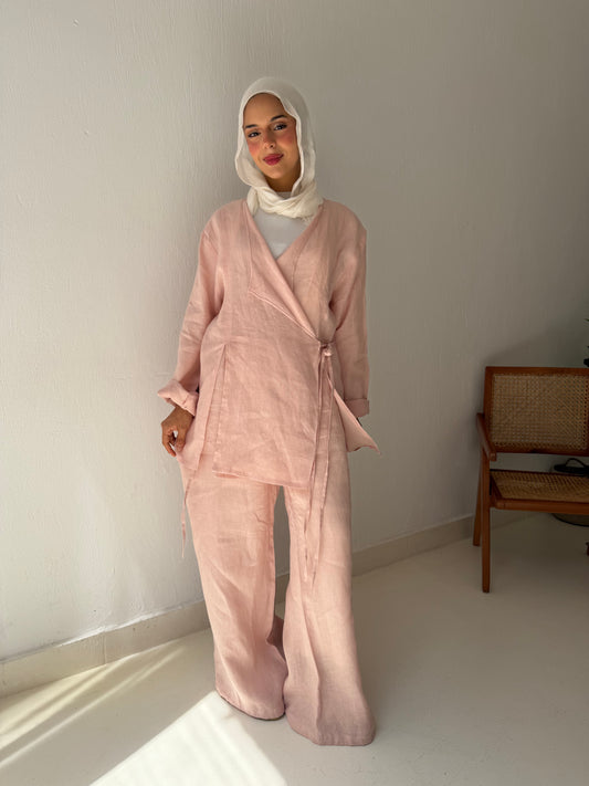 Pastel Pink wrapped Linen Top