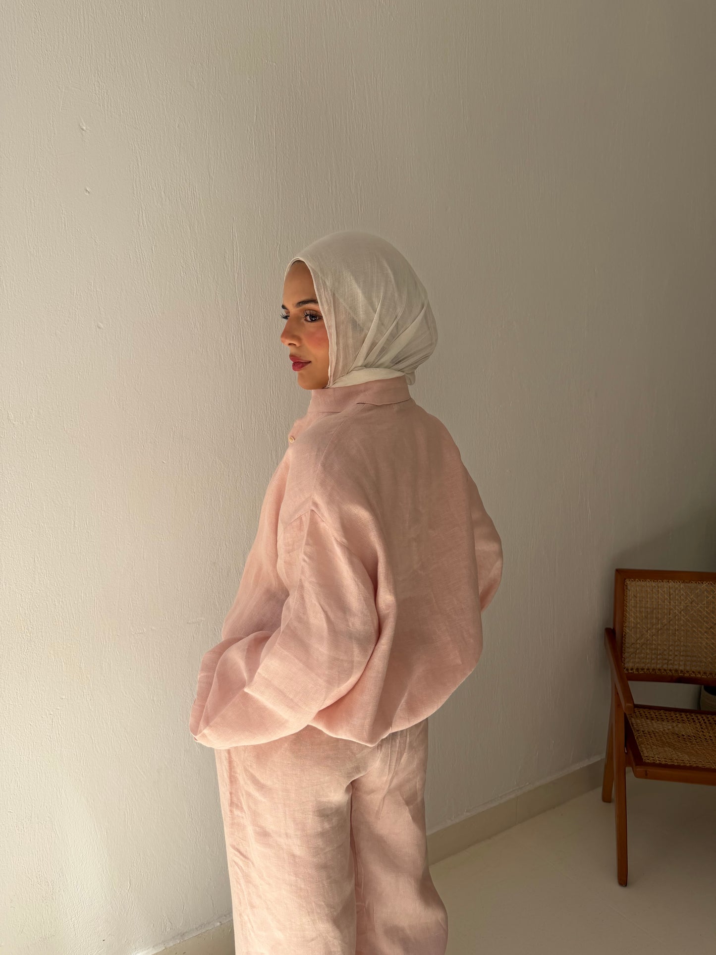 Pastel Pink Linen Bomber Jacket