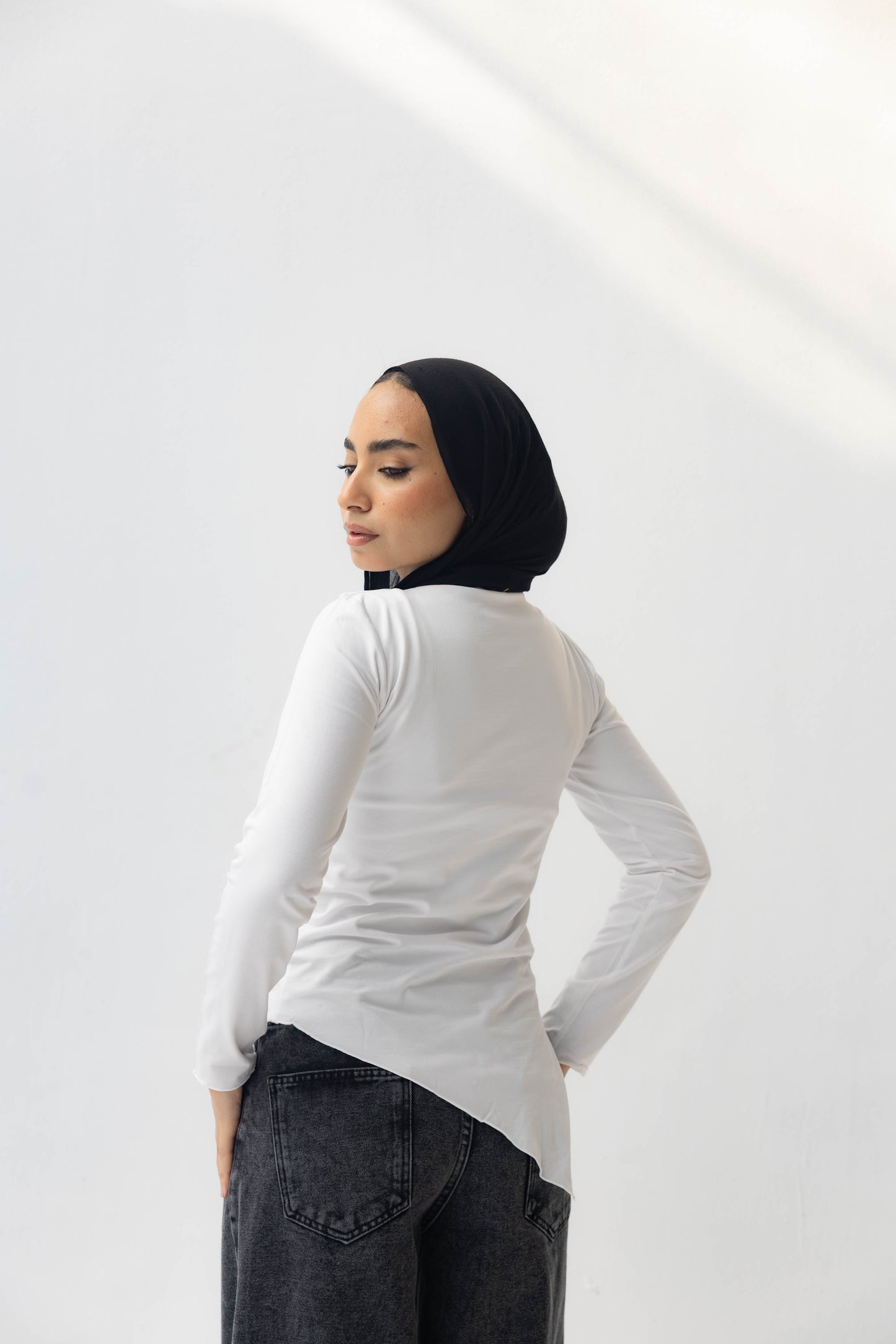 White Sleeved Asymmetrical Tee - double Layered