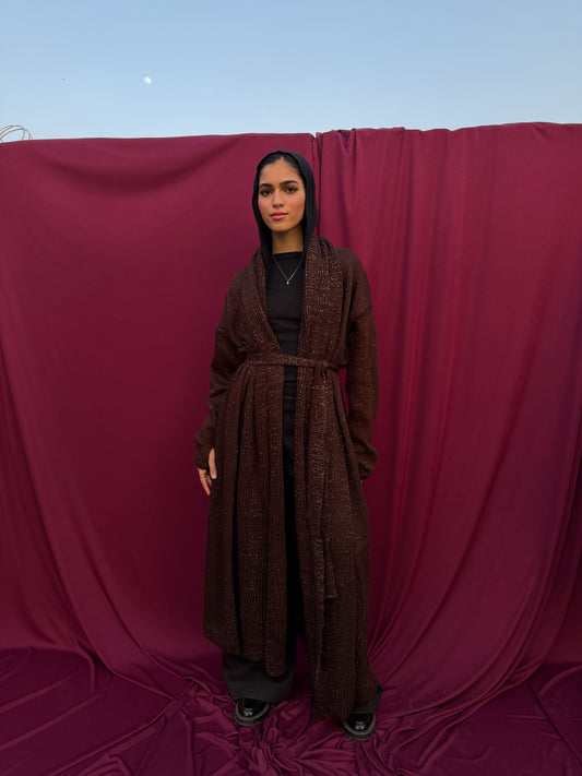 Nooré Gilded Cocoa Maxi Shimmer Cardigan