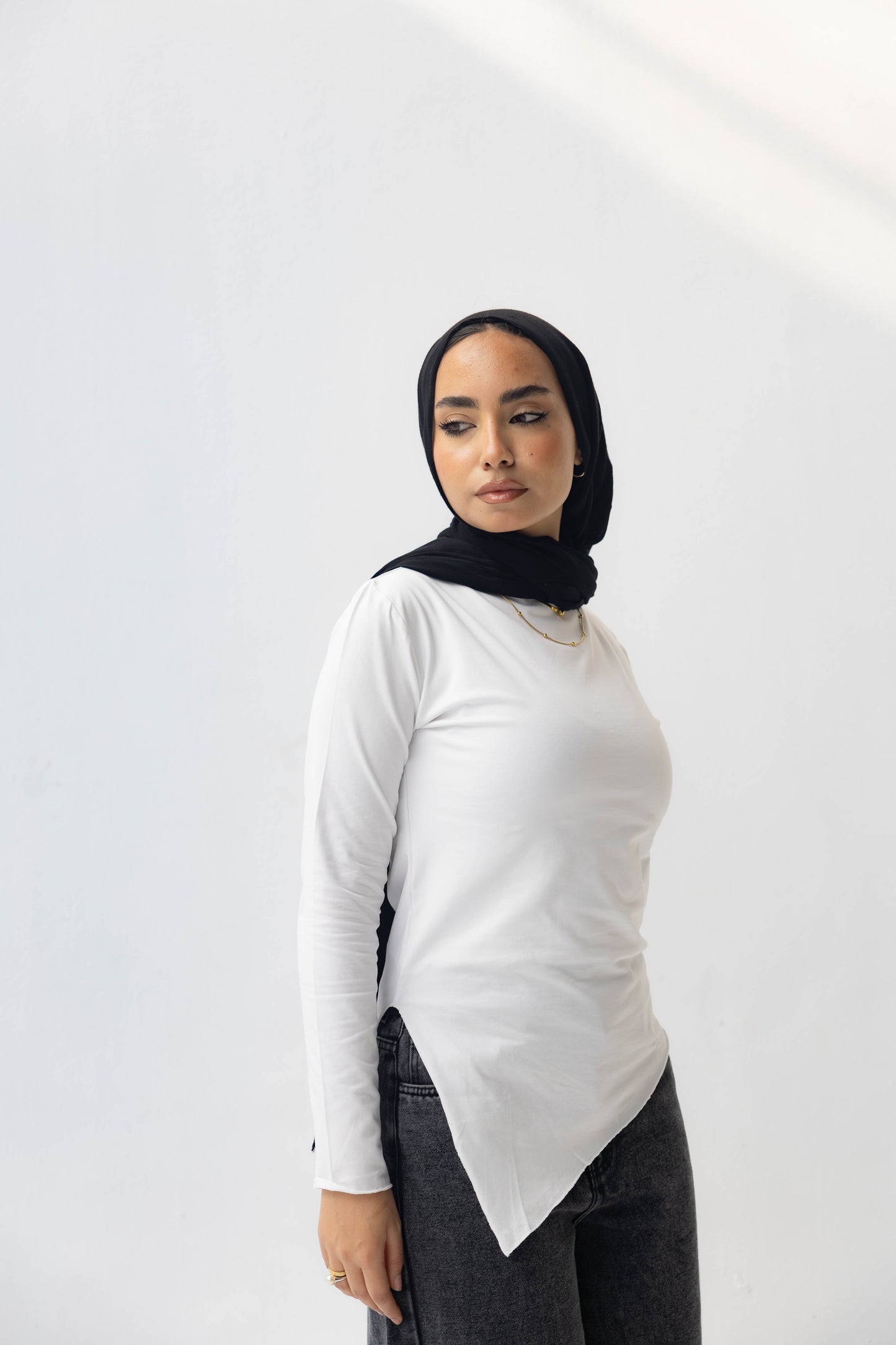 White Sleeved Asymmetrical Tee - double Layered