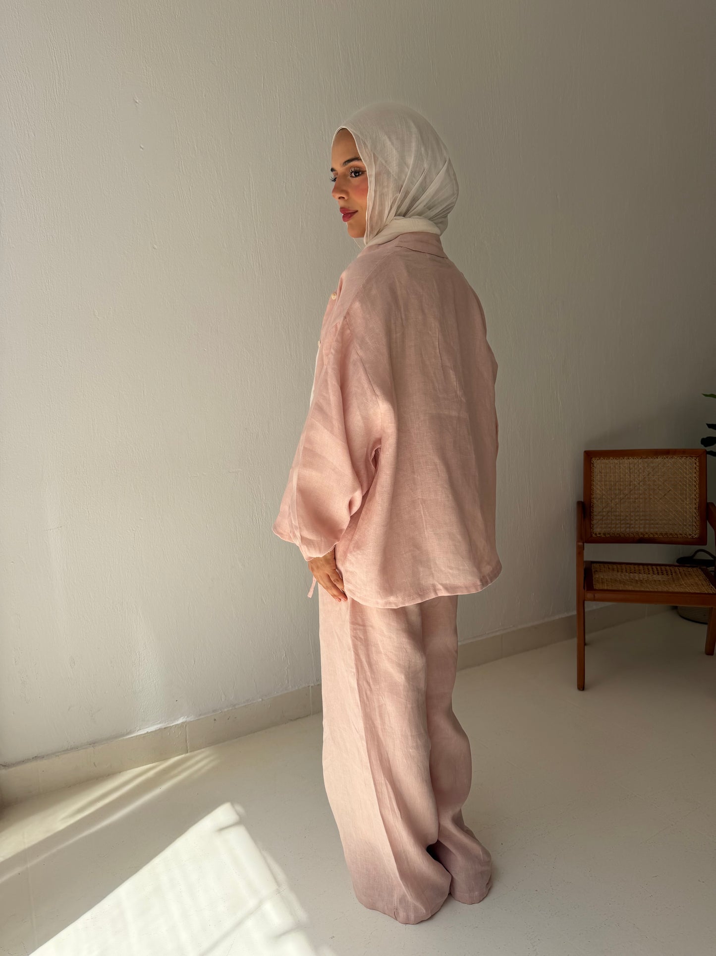 Pastel Pink Linen Bomber Jacket