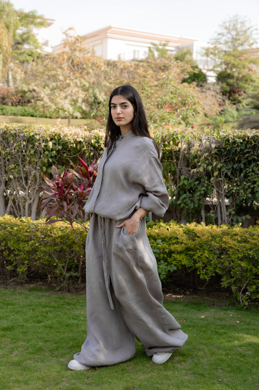 Truffle Mushroom Linen Wide  X Ballon Leg Pants
