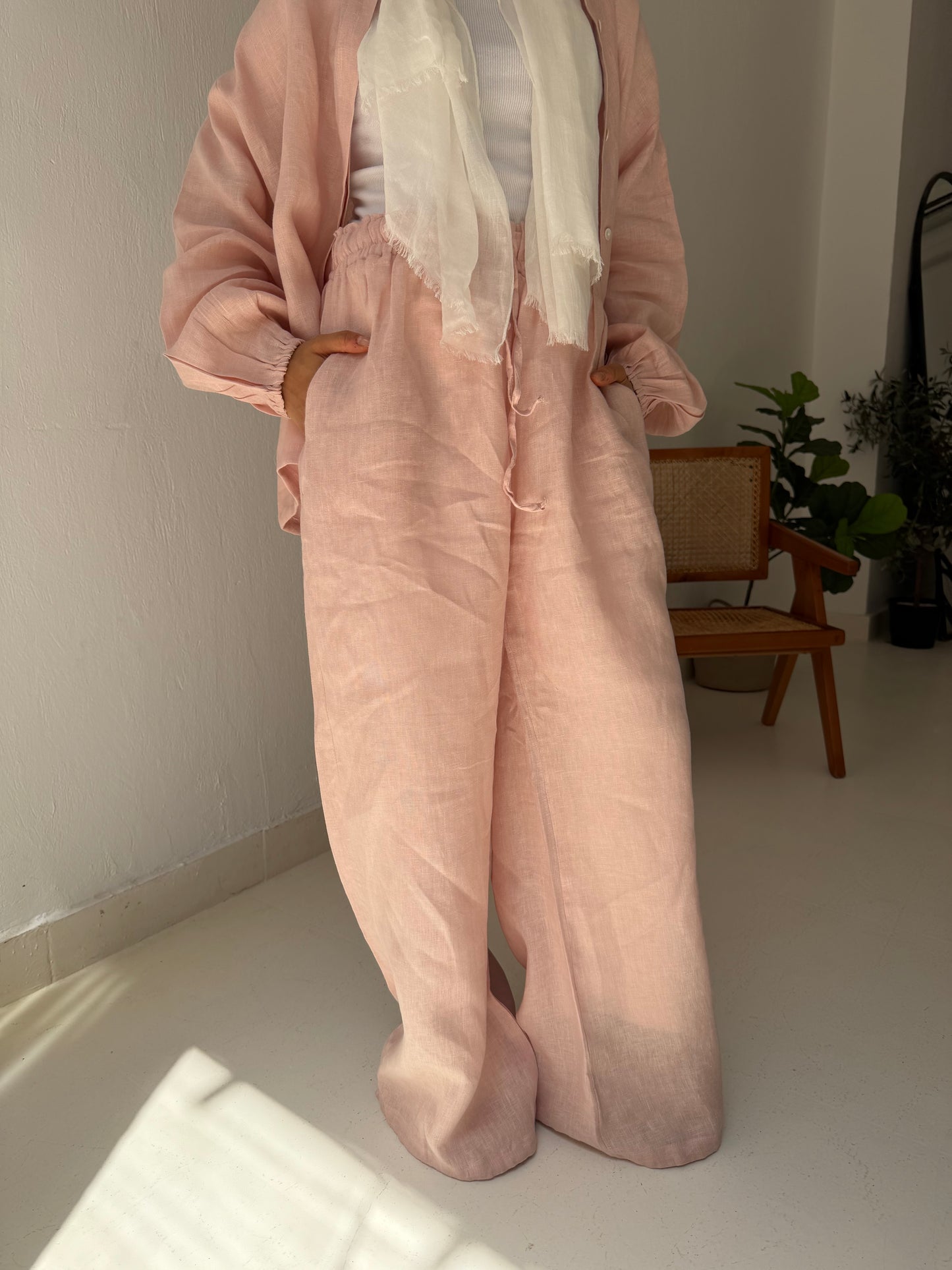 Pastel Pink Linen Wide  X Ballon Leg Pants