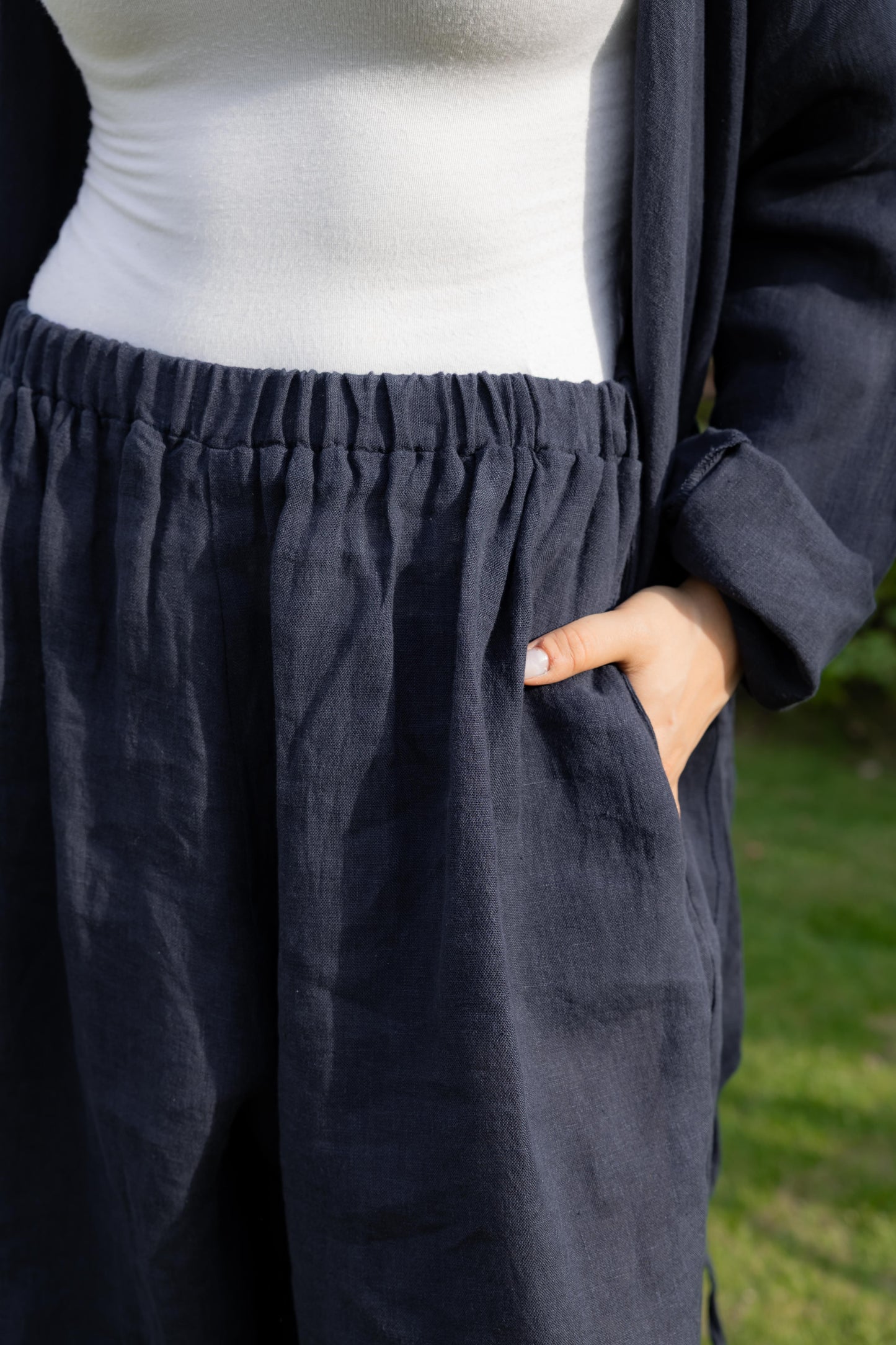 Navy Linen Wide  X Ballon Leg Pants