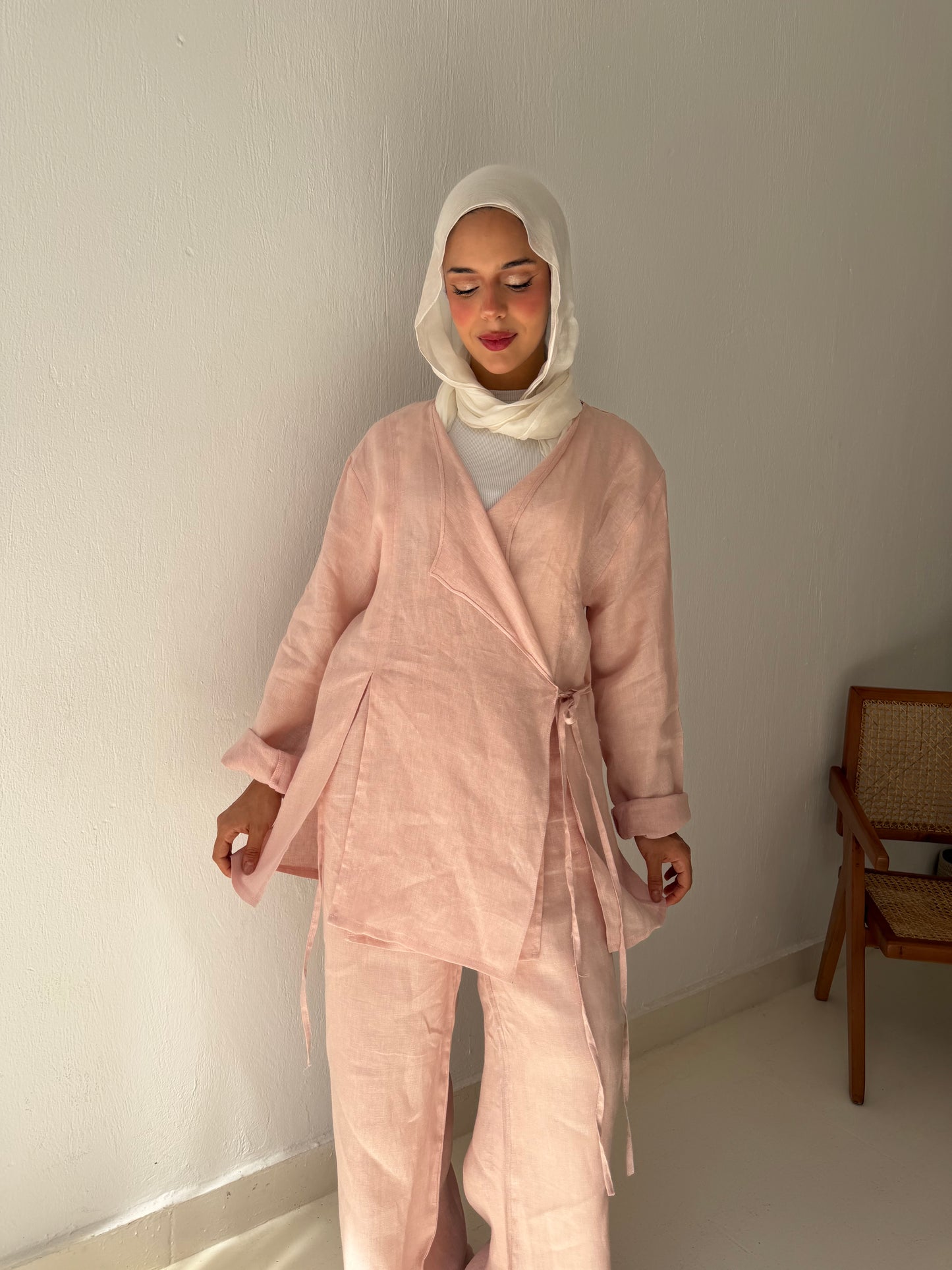 Pastel Pink wrapped Linen Top