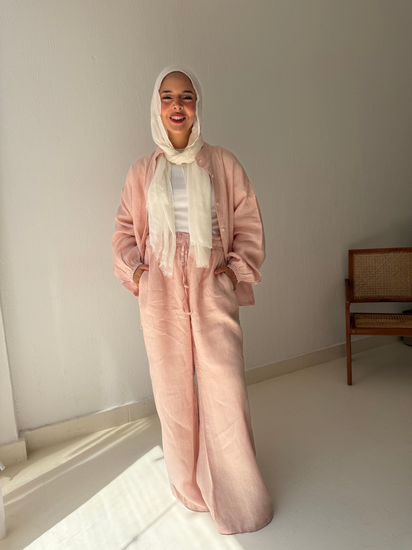 Pastel Pink Linen Wide  X Ballon Leg Pants