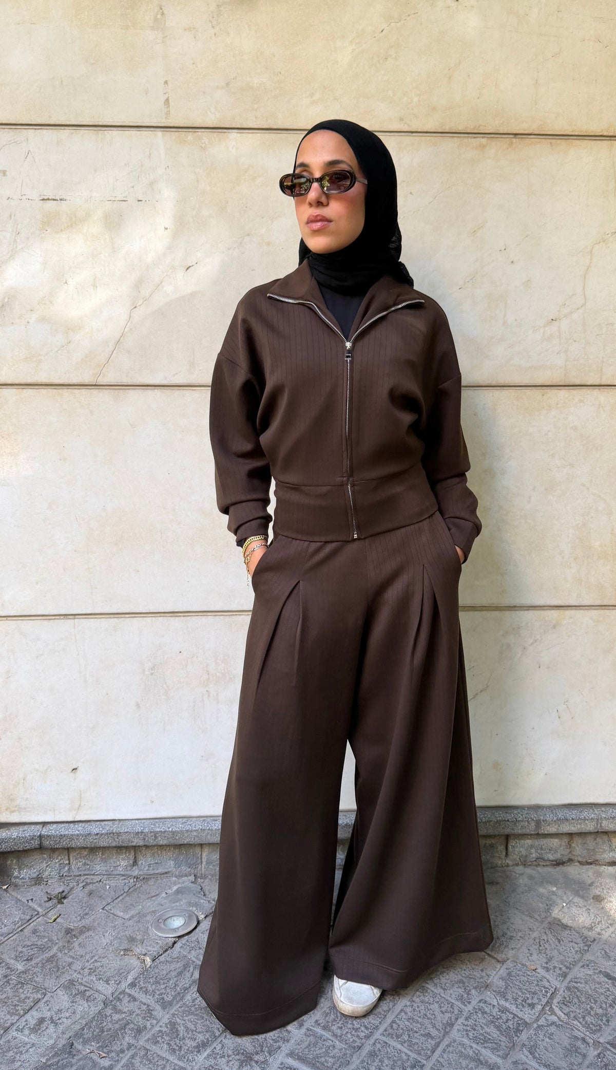 Stripped Modal Relaxed Set Chocolate