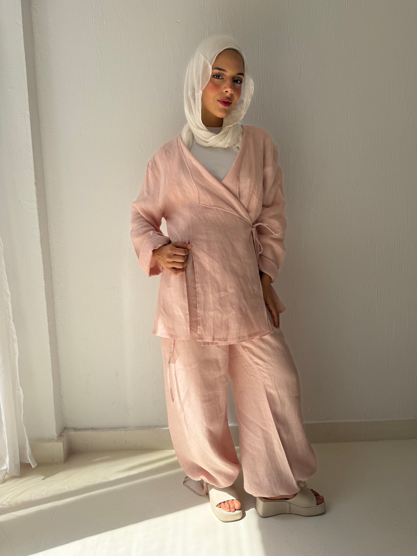 Pastel Pink wrapped Linen Top