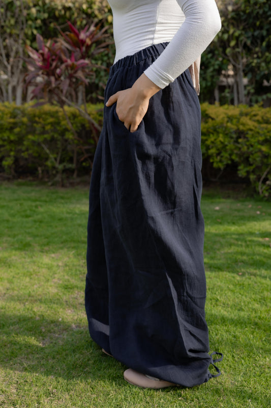 Navy Linen Wide  X Ballon Leg Pants