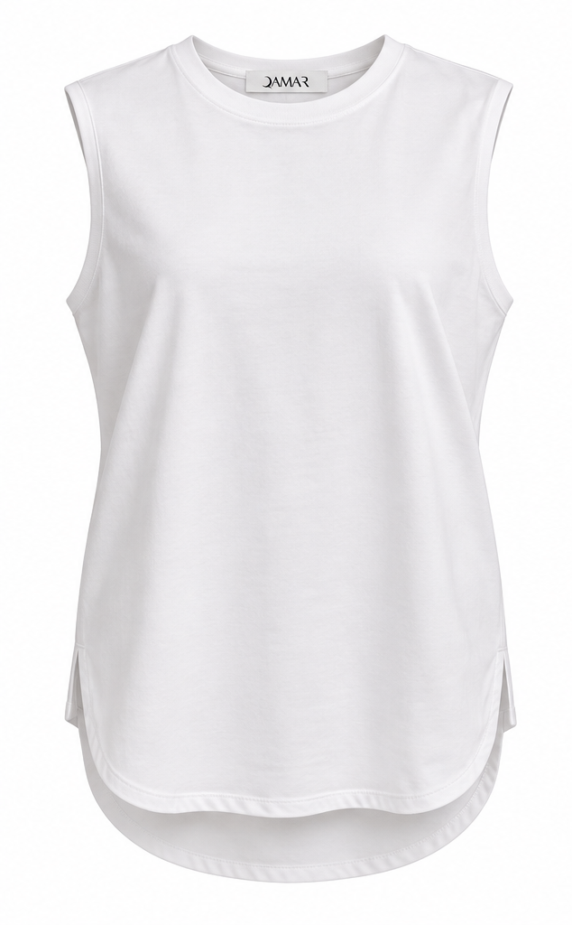Hip-Covering Sleeveless Tee White