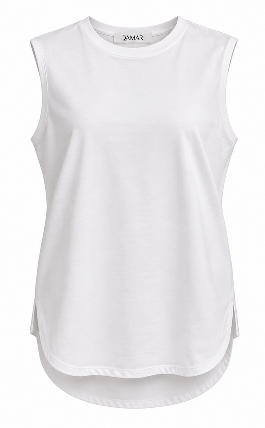 Hip-Covering Sleeveless Tee White