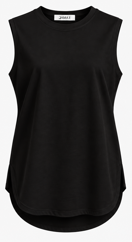 Hip-Covering Sleeveless Tee Black