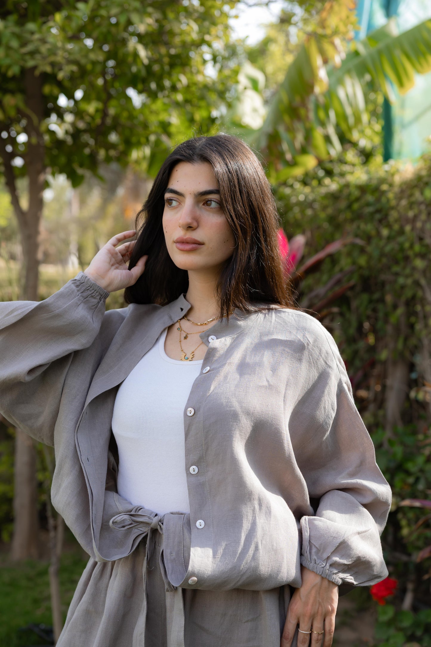 Truffle Mushroom Linen Bomber Jacket