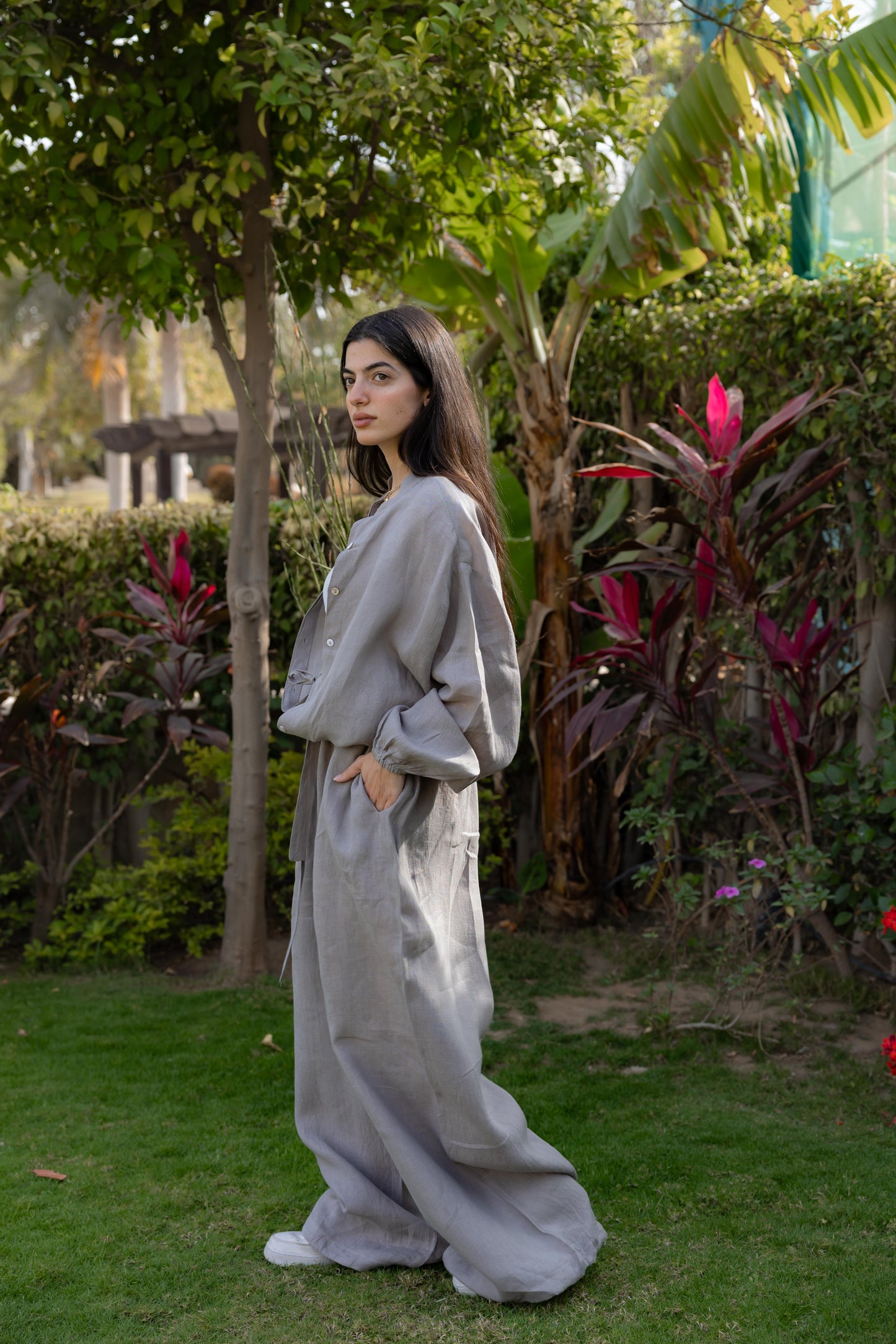 Truffle Mushroom Linen Bomber Jacket