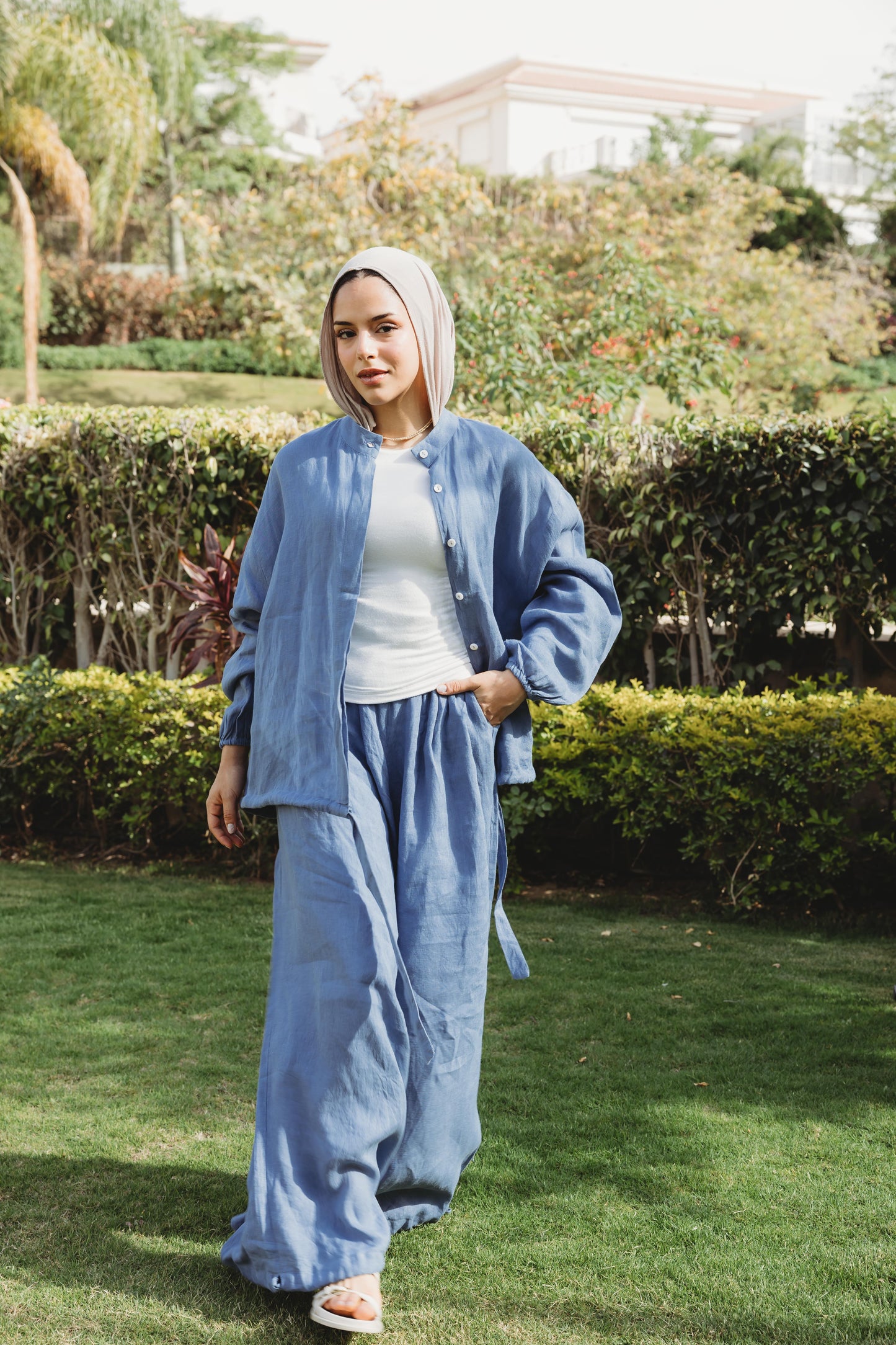 Denim Linen Bomber Jacket