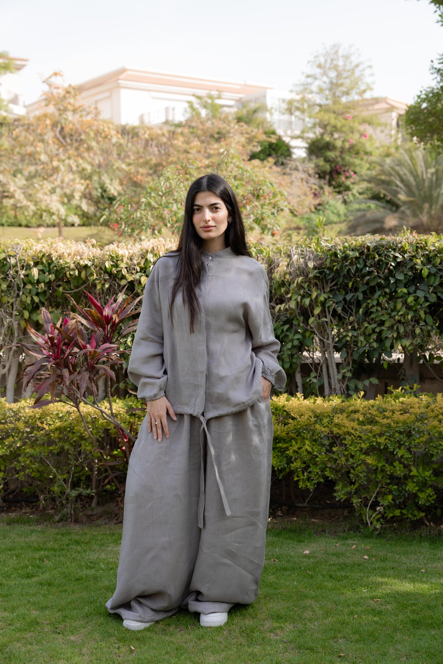 Truffle Mushroom Linen Bomber Jacket
