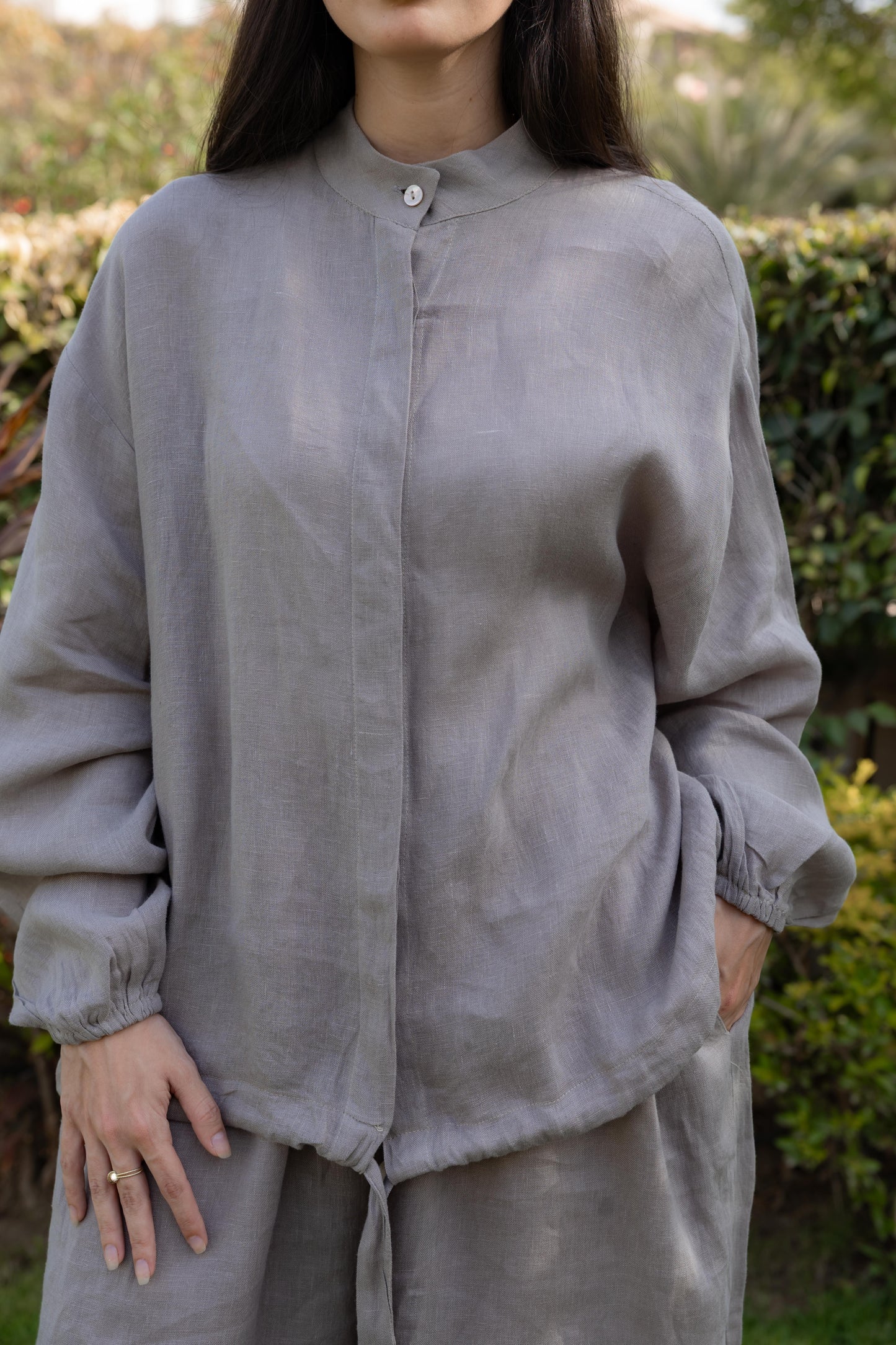 Truffle Mushroom Linen Bomber Jacket