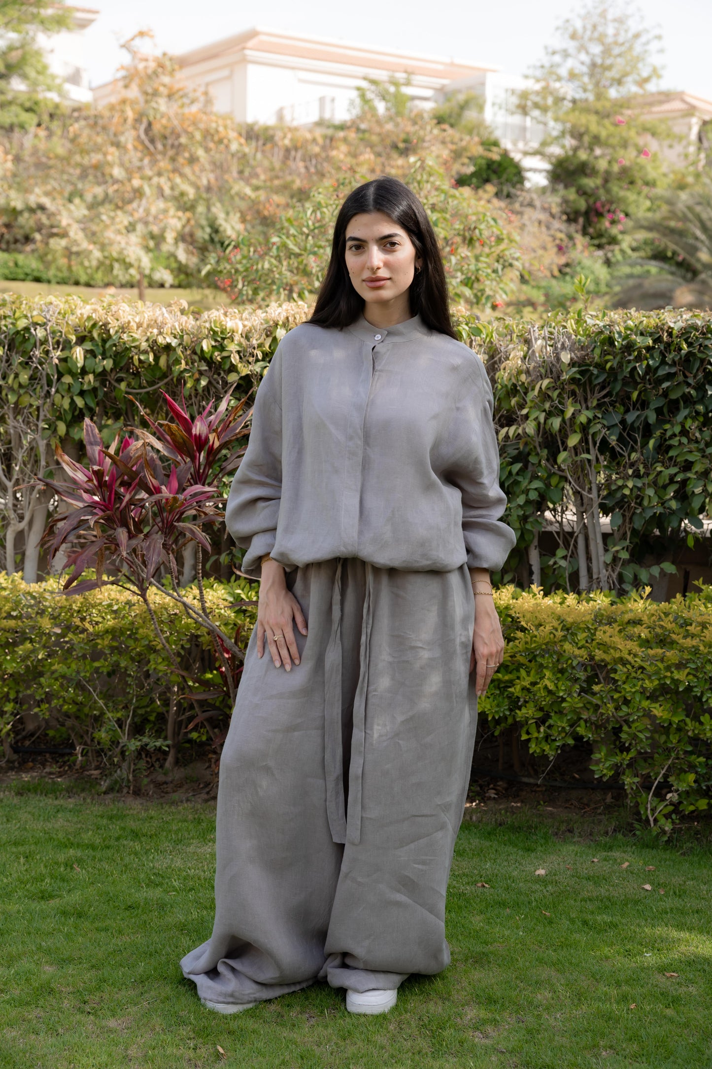 Truffle Mushroom Linen Bomber Jacket