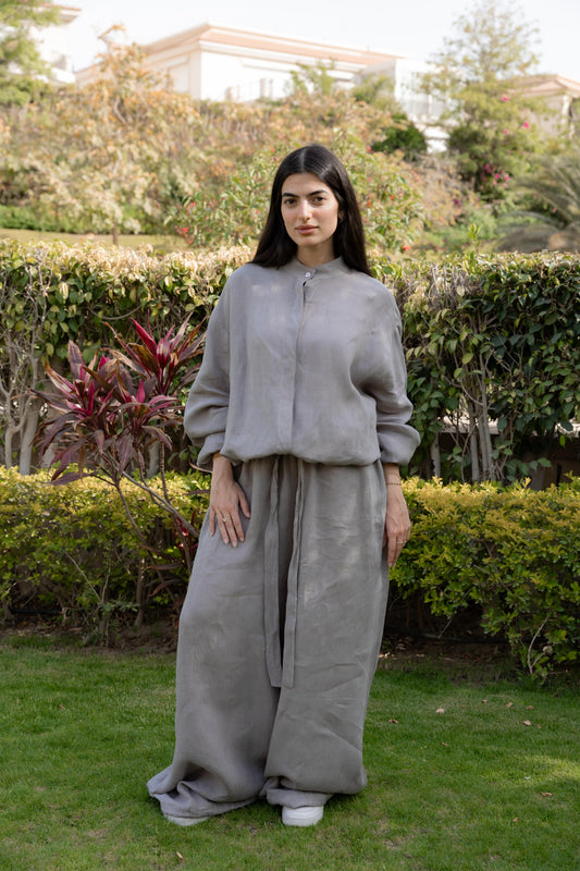 Truffle Mushroom Linen Bomber Jacket