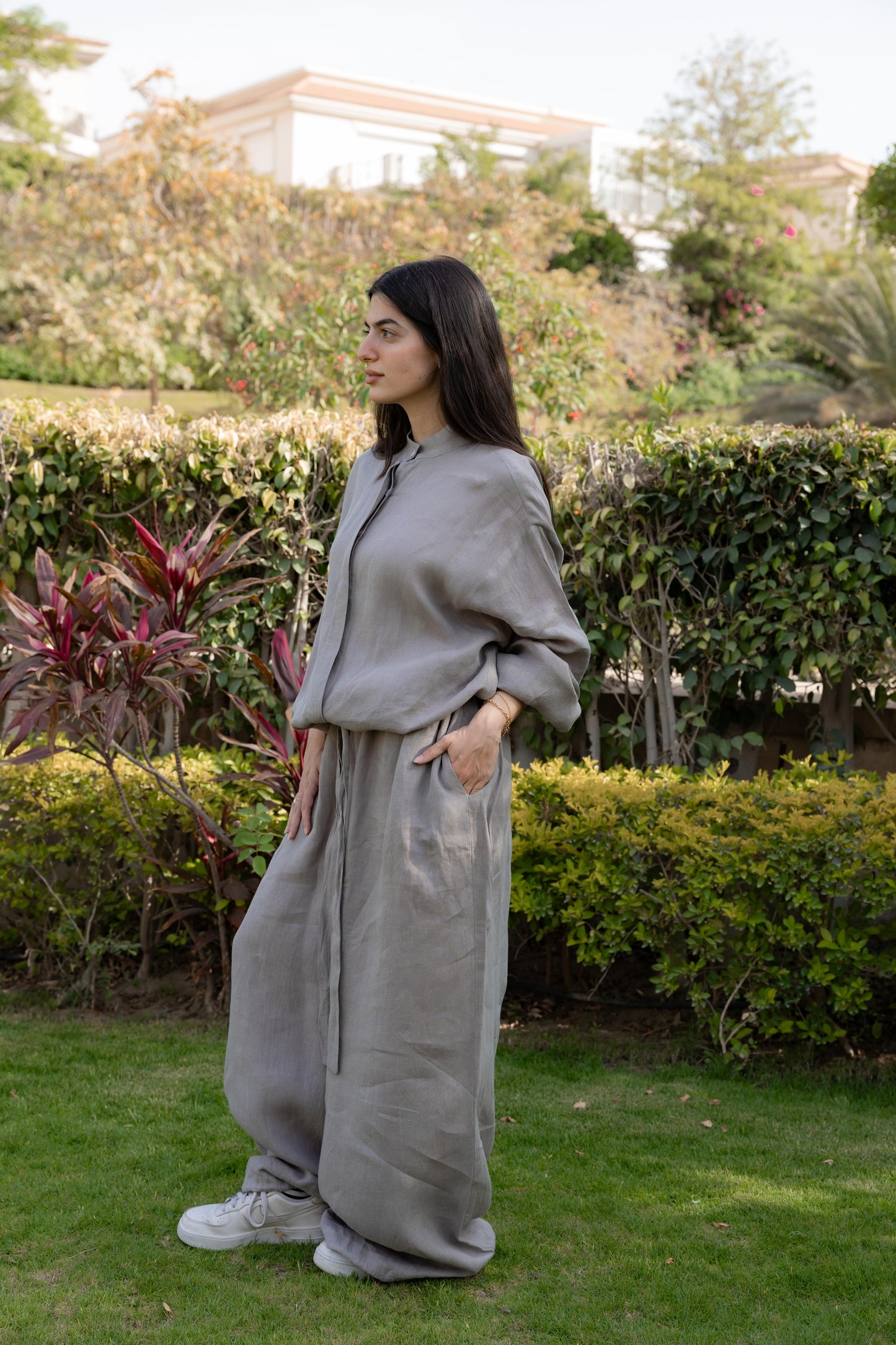 Truffle Mushroom Linen Bomber Jacket