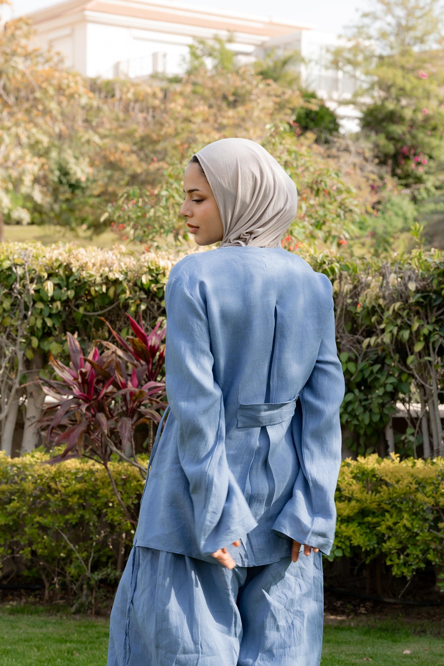 Denim wrapped Linen Top