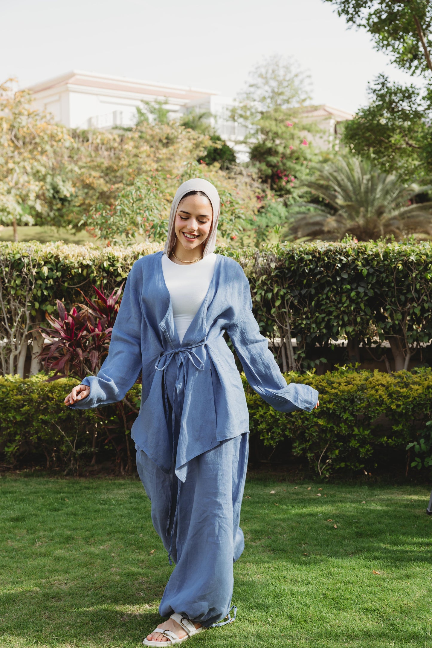 Denim wrapped Linen Top