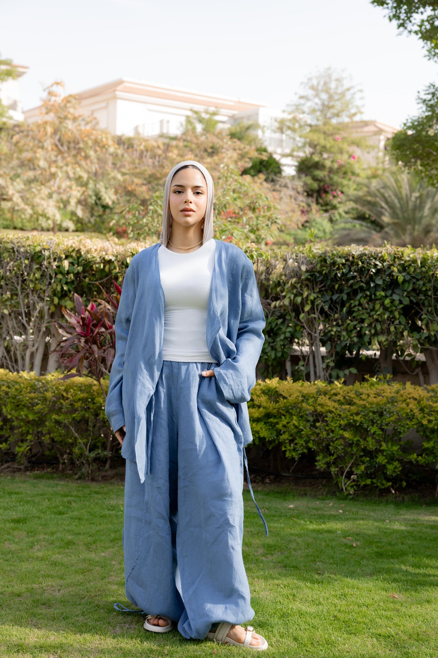 Denim wrapped Linen Top