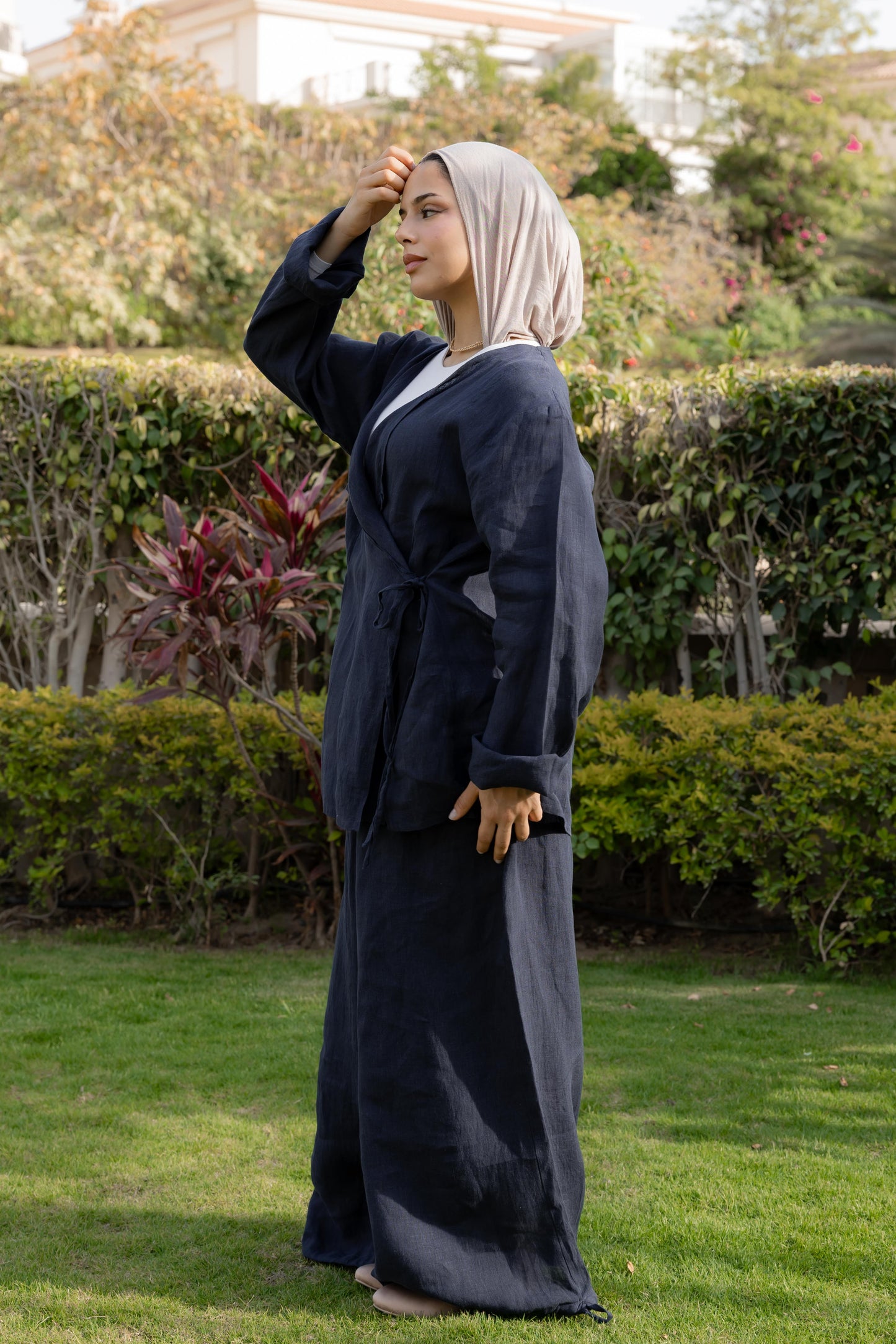 Navy wrapped Linen Top