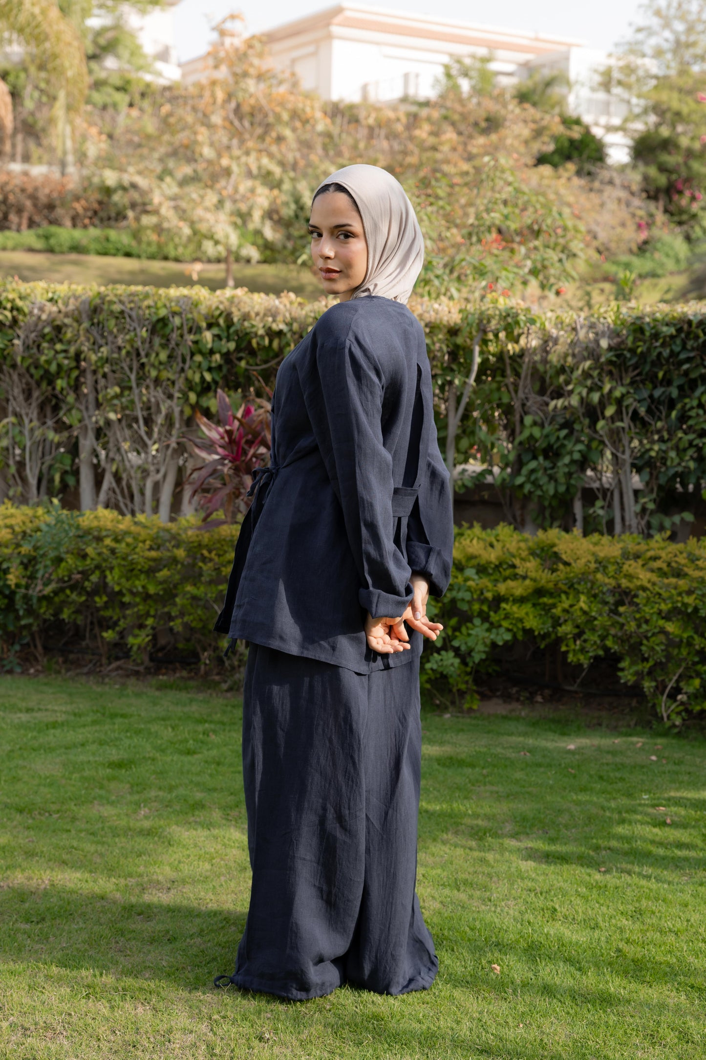 Navy wrapped Linen Top