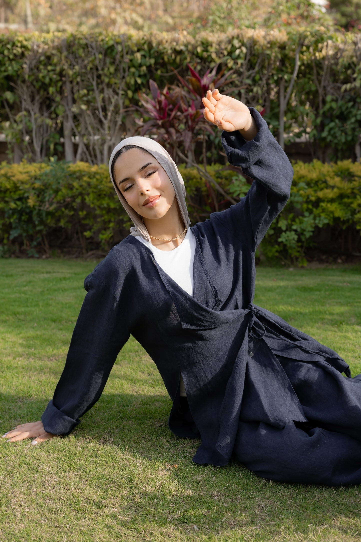 Navy wrapped Linen Top