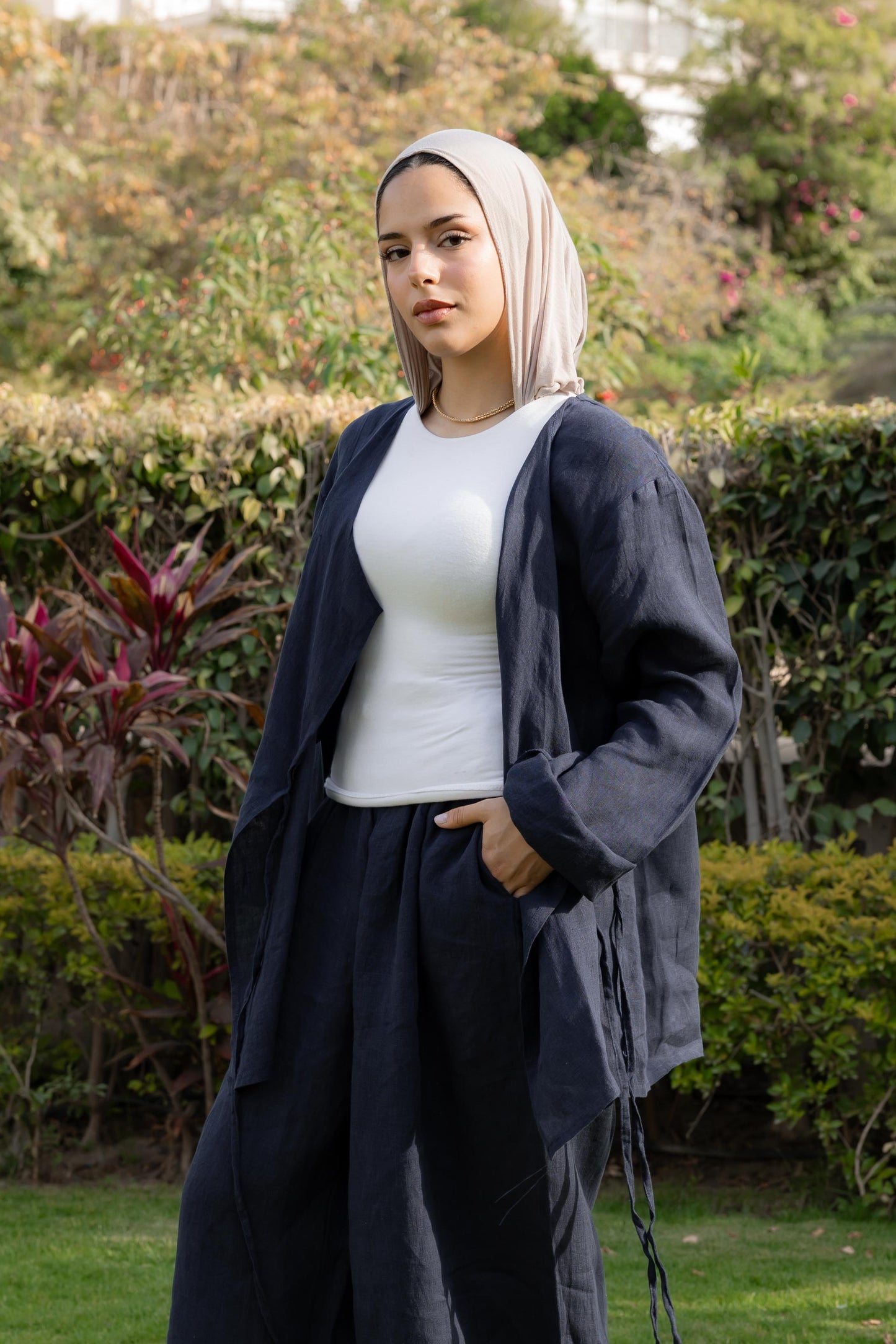 Navy wrapped Linen Top